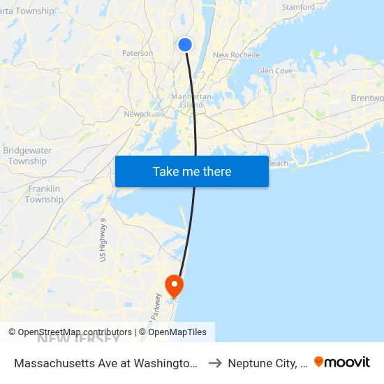 Massachusetts Ave at Washington Ave to Neptune City, NJ map