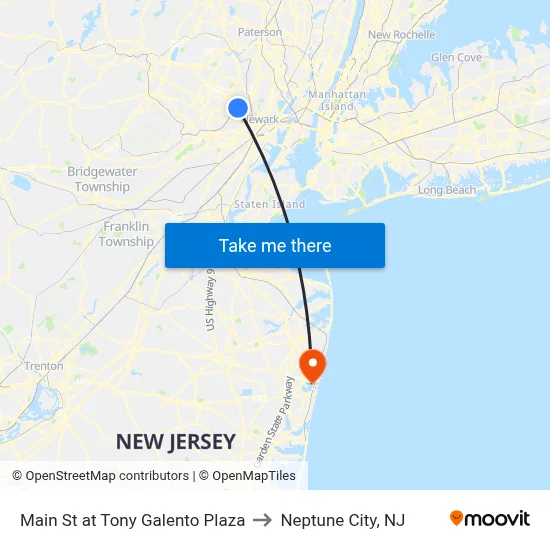Main St at Tony Galento Plaza to Neptune City, NJ map