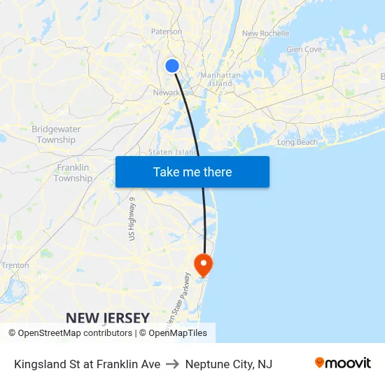 Kingsland St at Franklin Ave to Neptune City, NJ map