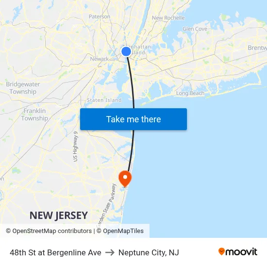 48th St at Bergenline Ave to Neptune City, NJ map