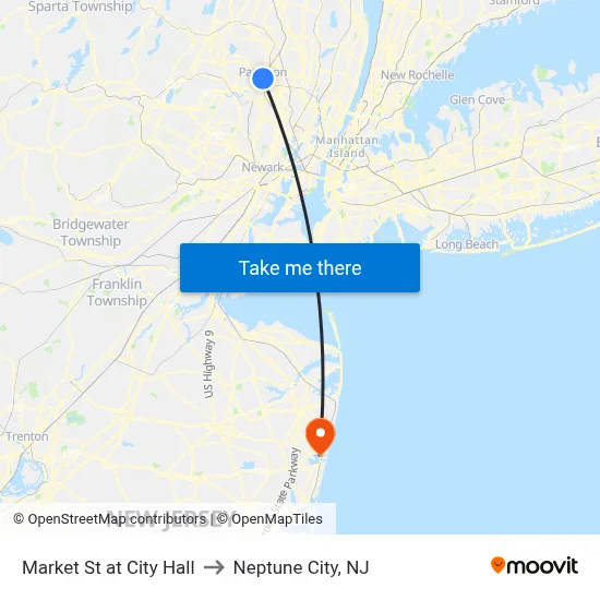 Market St at City Hall to Neptune City, NJ map