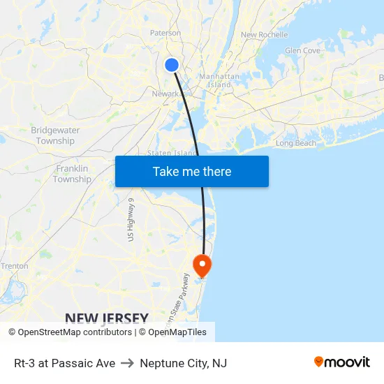 Rt-3 at Passaic Ave to Neptune City, NJ map