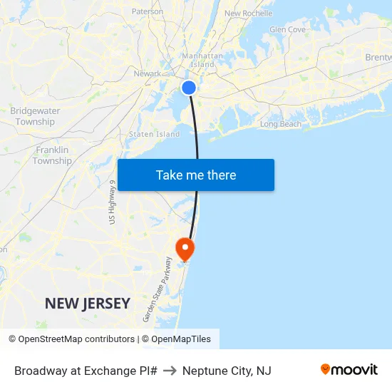 Broadway at Exchange Pl# to Neptune City, NJ map