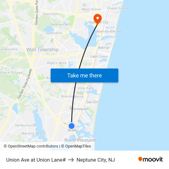 Union Ave at Union Lane# to Neptune City, NJ map