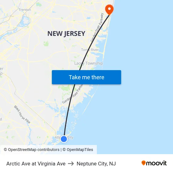 Arctic Ave at Virginia Ave to Neptune City, NJ map