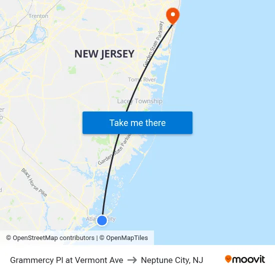 Grammercy Pl at Vermont Ave to Neptune City, NJ map