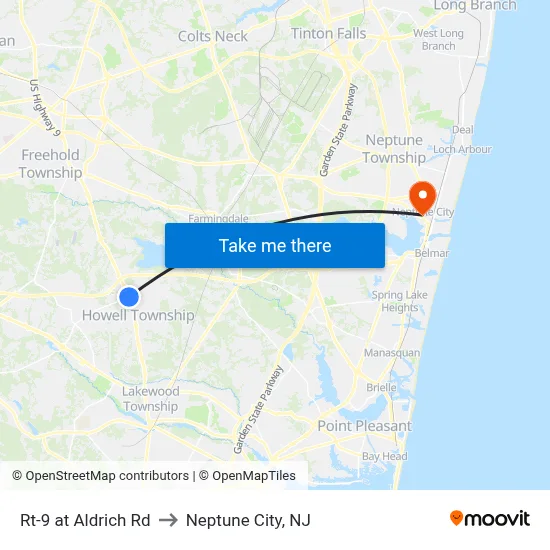 Rt-9 at Aldrich Rd to Neptune City, NJ map