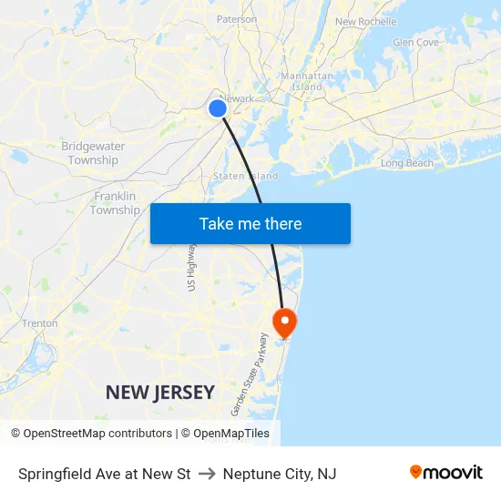 Springfield Ave at New St to Neptune City, NJ map