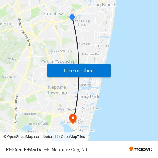 Rt-36 at K-Mart# to Neptune City, NJ map