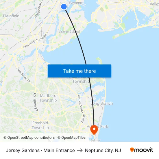 Jersey Gardens - Main Entrance to Neptune City, NJ map