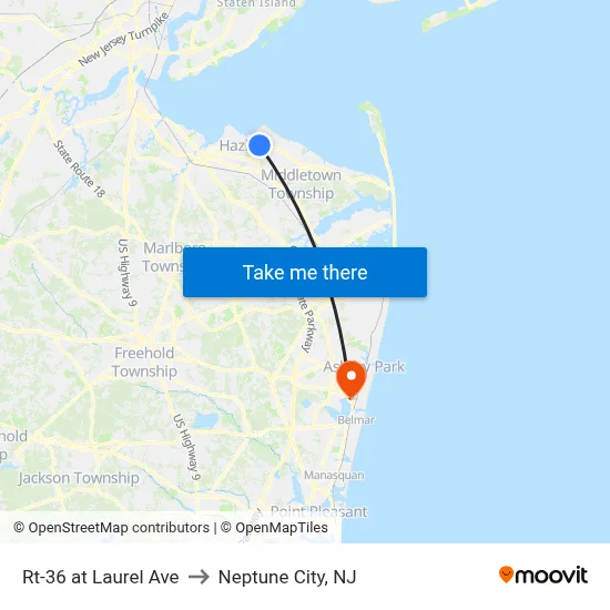 Rt-36 at Laurel Ave to Neptune City, NJ map