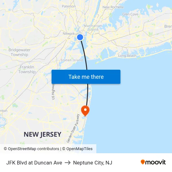 JFK Blvd at Duncan Ave to Neptune City, NJ map