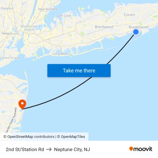 2nd St/Station Rd to Neptune City, NJ map