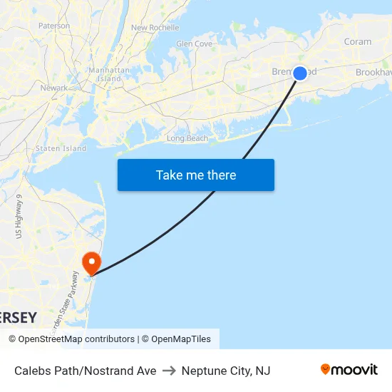 Calebs Path/Nostrand Ave to Neptune City, NJ map