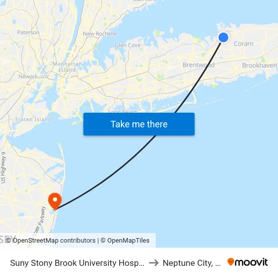 Suny Stony Brook University Hospital to Neptune City, NJ map