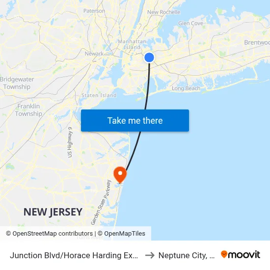 Junction Blvd/Horace Harding Expwy to Neptune City, NJ map