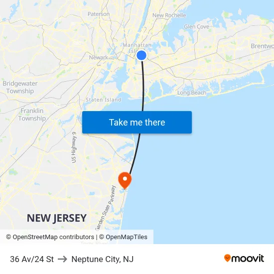36 Av/24 St to Neptune City, NJ map