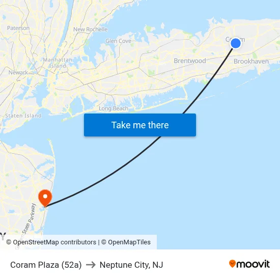 Coram Plaza (52a) to Neptune City, NJ map