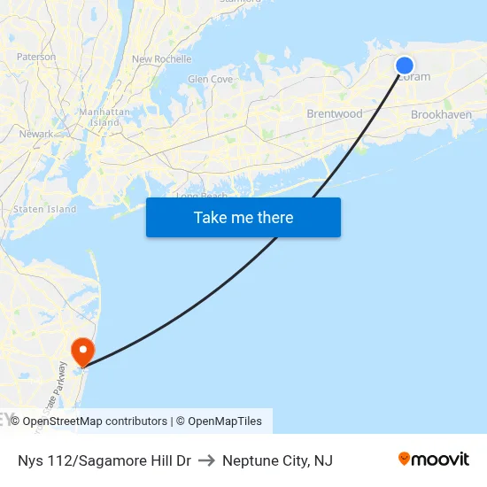 Nys 112/Sagamore Hill Dr to Neptune City, NJ map