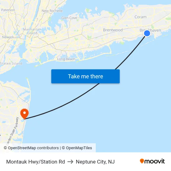 Montauk Hwy/Station Rd to Neptune City, NJ map
