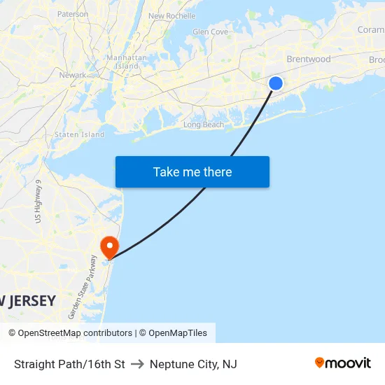 Straight Path/16th St to Neptune City, NJ map