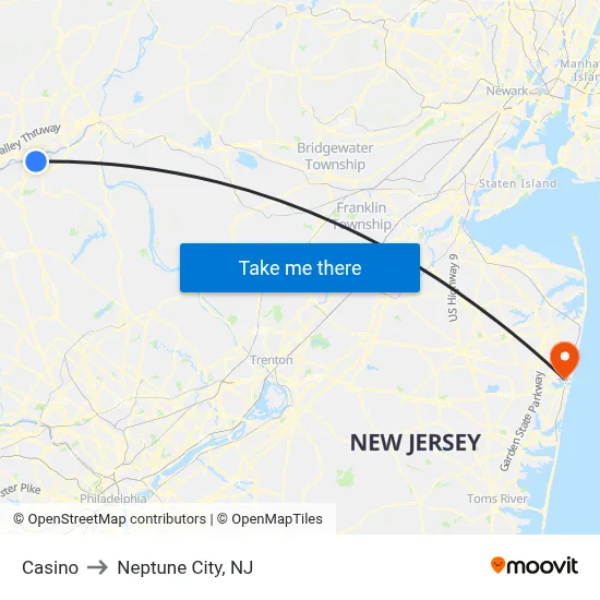 Casino to Neptune City, NJ map