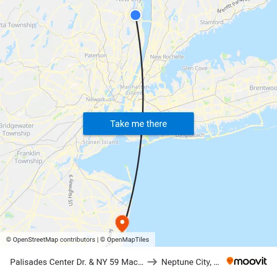 Palisades Center Dr. & NY 59 Macy's to Neptune City, NJ map