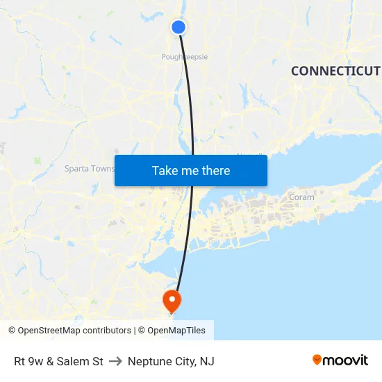 Rt 9w & Salem St to Neptune City, NJ map