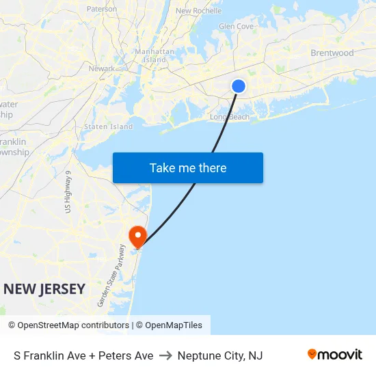 S Franklin Ave + Peters Ave to Neptune City, NJ map