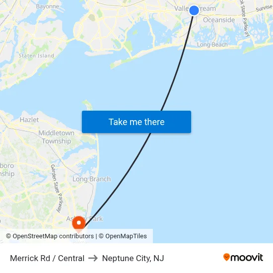 Merrick Rd / Central to Neptune City, NJ map