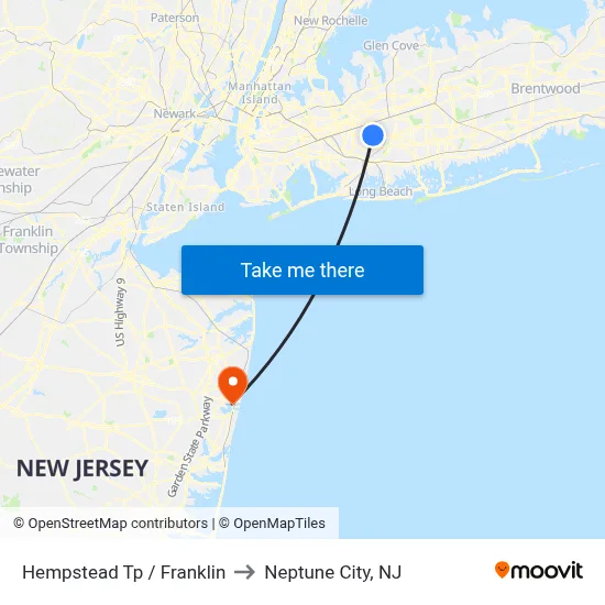 Hempstead Tp / Franklin to Neptune City, NJ map