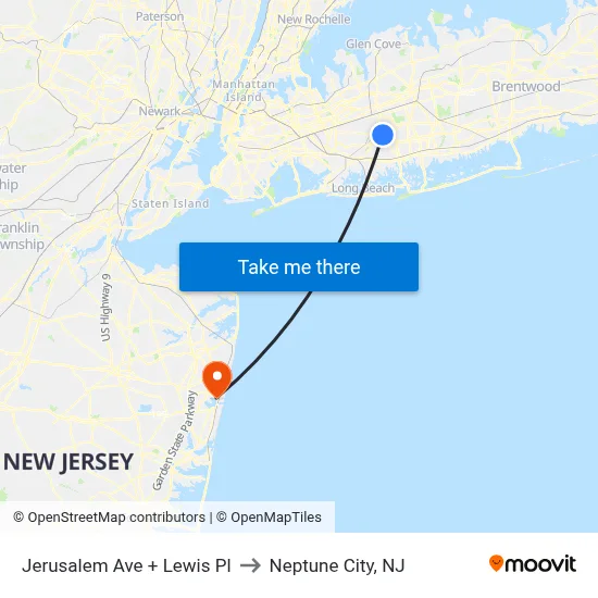 Jerusalem Ave + Lewis Pl to Neptune City, NJ map