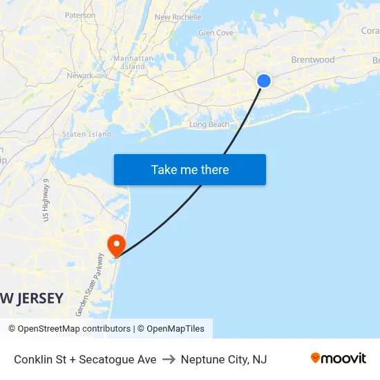 Conklin St + Secatogue Ave to Neptune City, NJ map