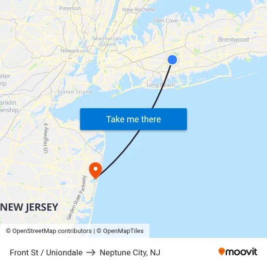 Front St / Uniondale to Neptune City, NJ map