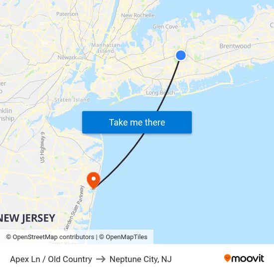 Apex Ln / Old Country to Neptune City, NJ map