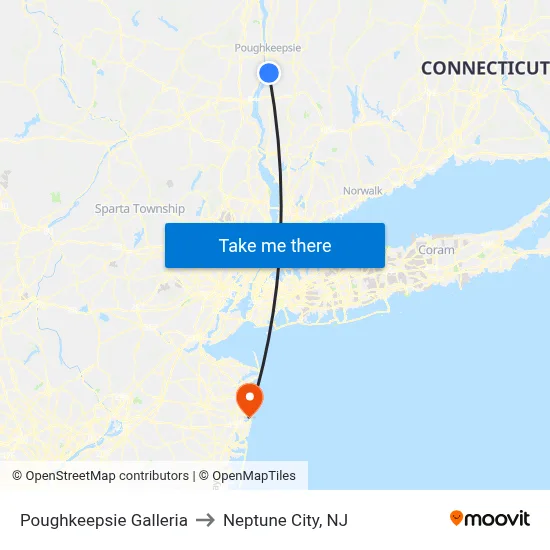 Poughkeepsie Galleria to Neptune City, NJ map