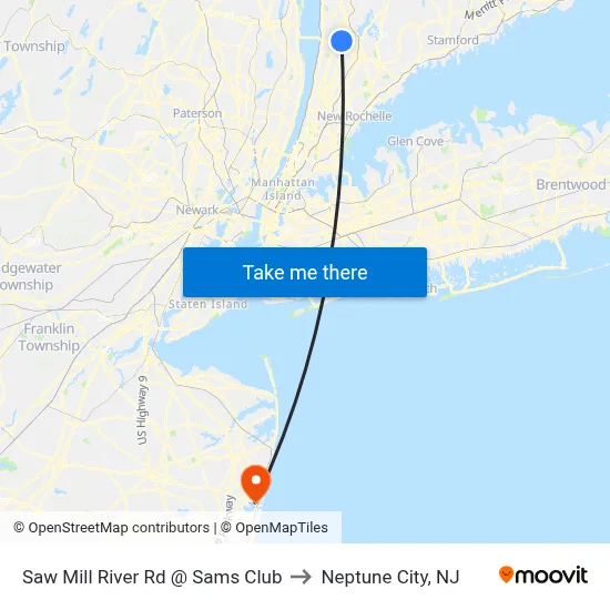 Saw Mill River Rd @ Sams Club to Neptune City, NJ map