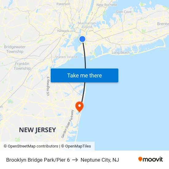 Brooklyn Bridge Park/Pier 6 to Neptune City, NJ map