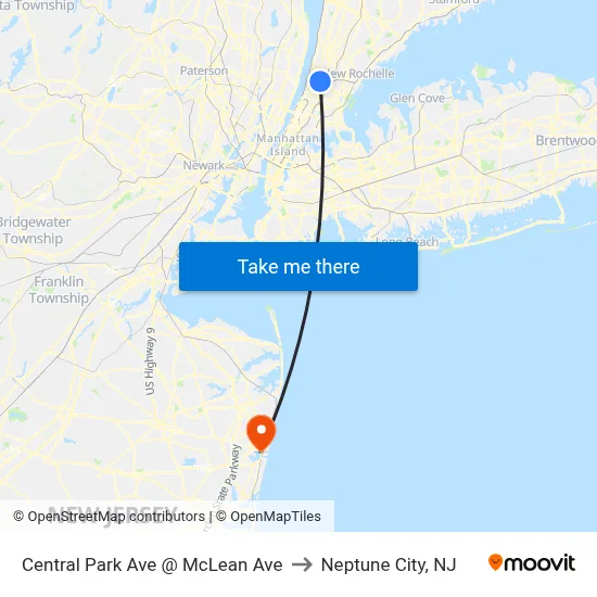 Central Park Ave @ McLean Ave to Neptune City, NJ map