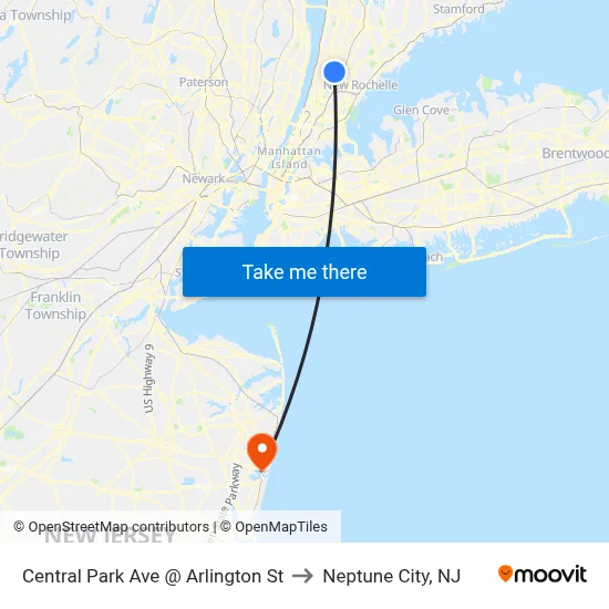 Central Park Ave @ Arlington St to Neptune City, NJ map