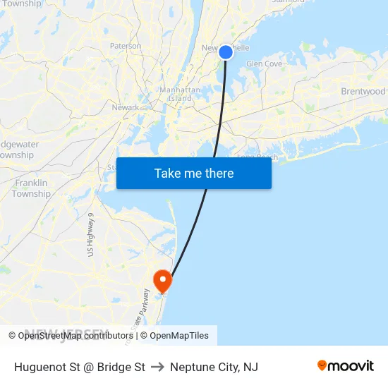 Huguenot St @ Bridge St to Neptune City, NJ map