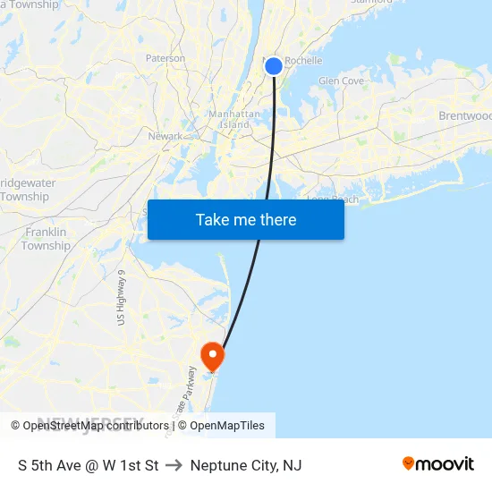 S 5th Ave @ W 1st St to Neptune City, NJ map