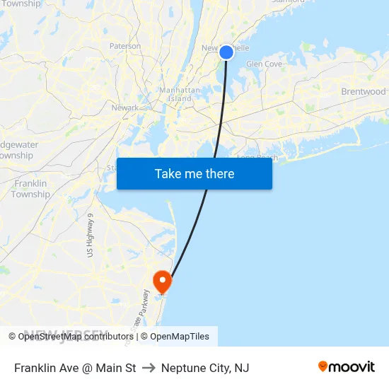 Franklin Ave @ Main St to Neptune City, NJ map