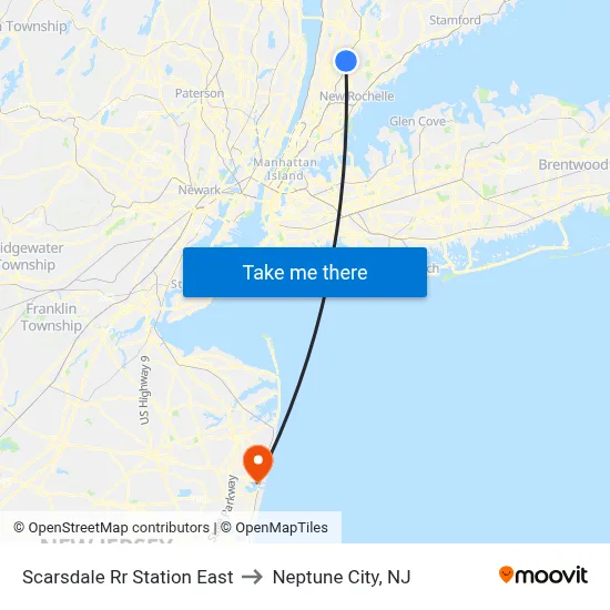 Scarsdale Rr Station East to Neptune City, NJ map