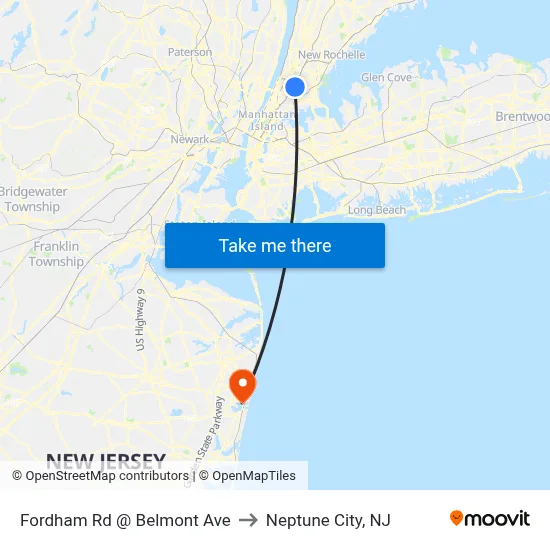 Fordham Rd @ Belmont Ave to Neptune City, NJ map