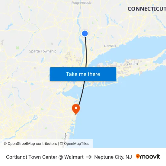 Cortlandt Town Center @ Walmart to Neptune City, NJ map