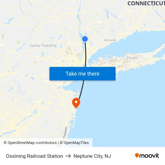 Ossining Railroad Station to Neptune City, NJ map