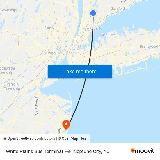 White Plains Bus Terminal to Neptune City, NJ map