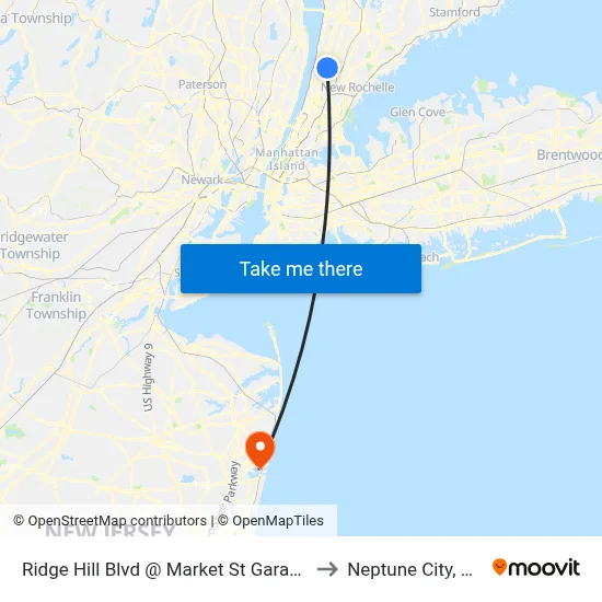 Ridge Hill Blvd @ Market St Garage to Neptune City, NJ map