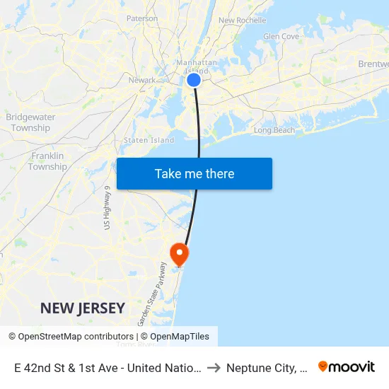 E 42nd St & 1st Ave - United Nations to Neptune City, NJ map